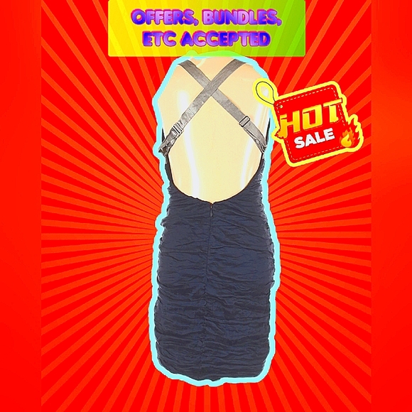 BCBG MAXAZRIA NAVY BLUE PLUNGE BACK SHORT HALTER DRESS, CRISS.CROSS BACK-EUC-XS - Picture 5 of 8